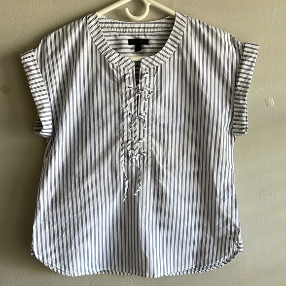 J. Crew Tops - J. Crew Blue and White Striped Lace-Up Blouse
